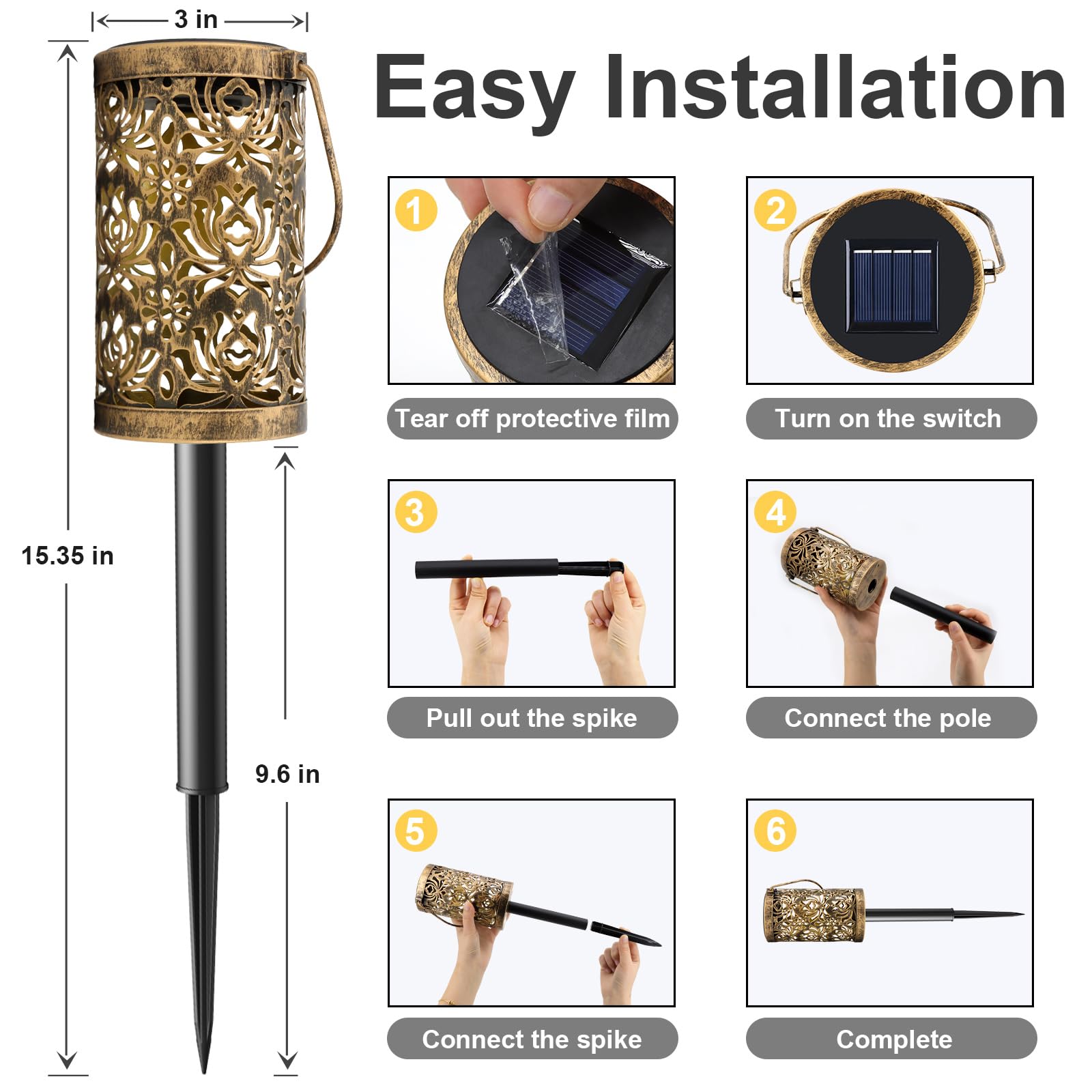 4 Pack Solar Pathway Lights Lights Outdoor, LED Solar Lantern
